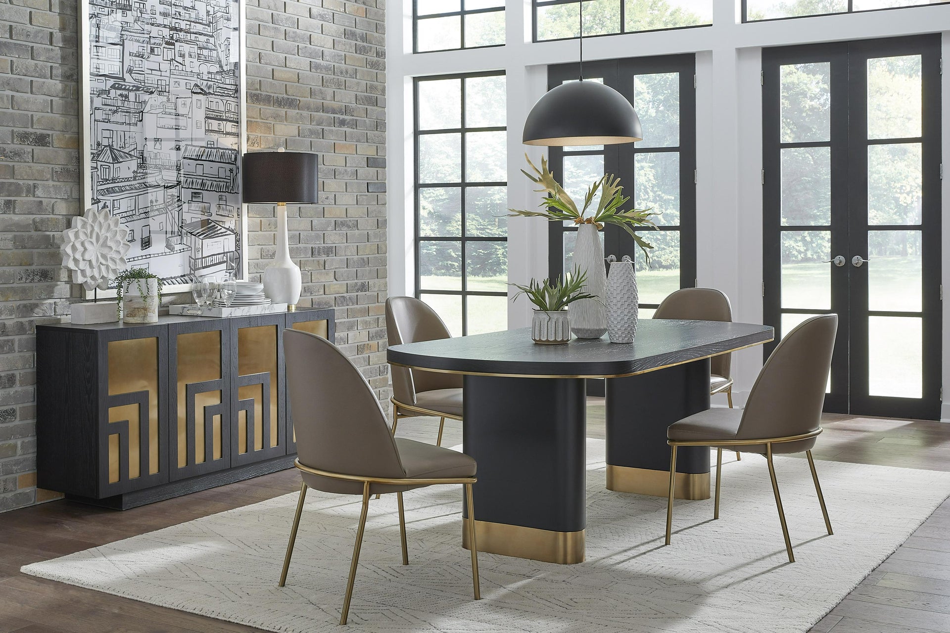 Doheny Wood and Metal Oval Dining Table in Black and Brass - What A Room