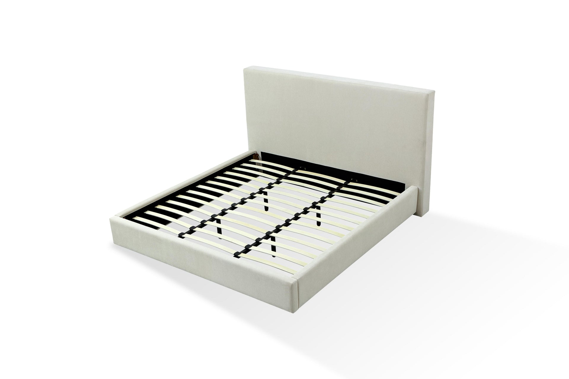 One Upholstered Platform Bed in Cotton Ball Boucle - What A Room