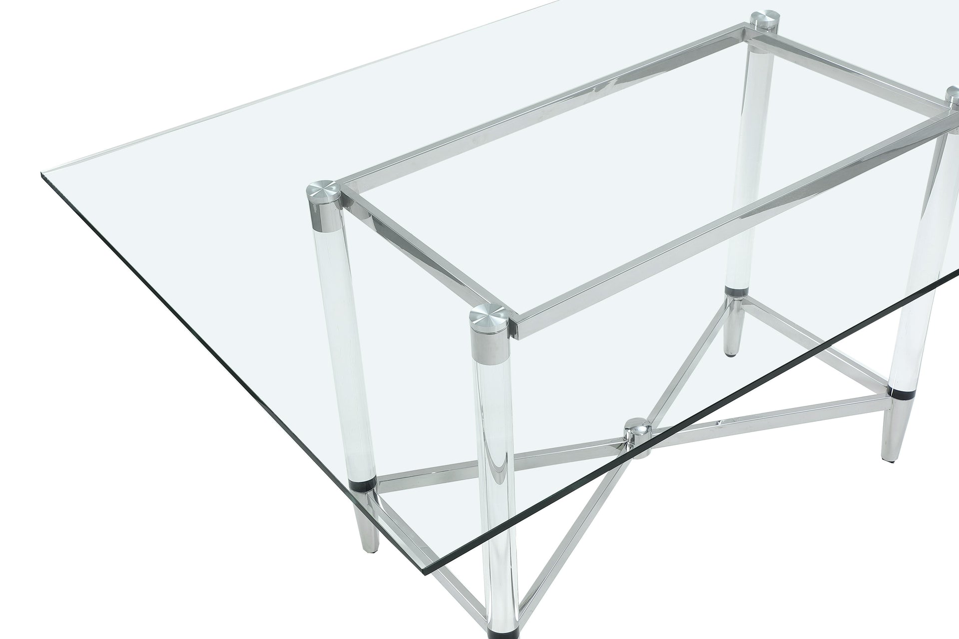 Marilyn Glass Top Dining Table in Polished Stainless Steel and Clear Acrylic - What A Room