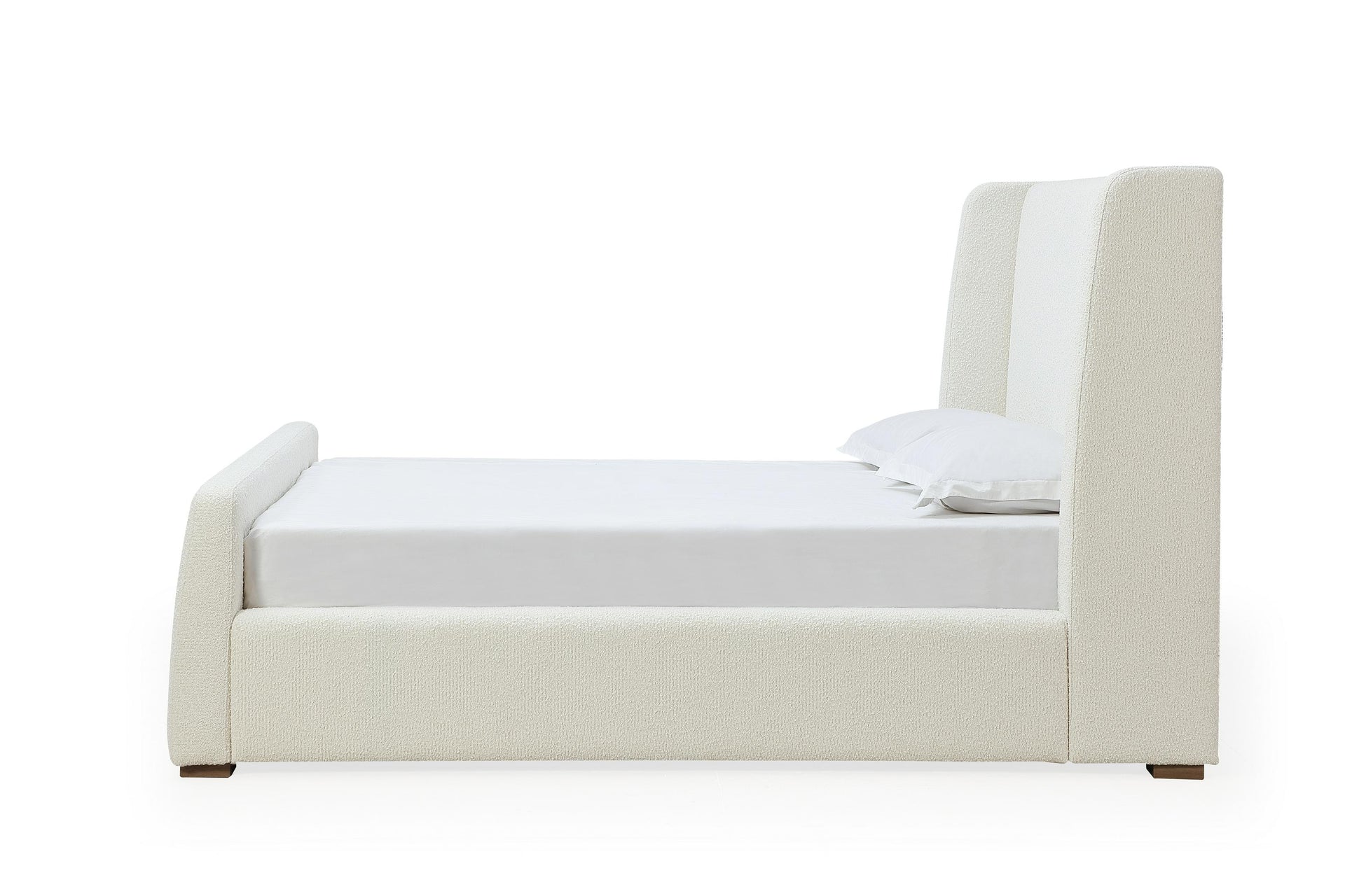 Presley Upholstered Wingback Platform Bed in Cottage Cheese Boucle - What A Room