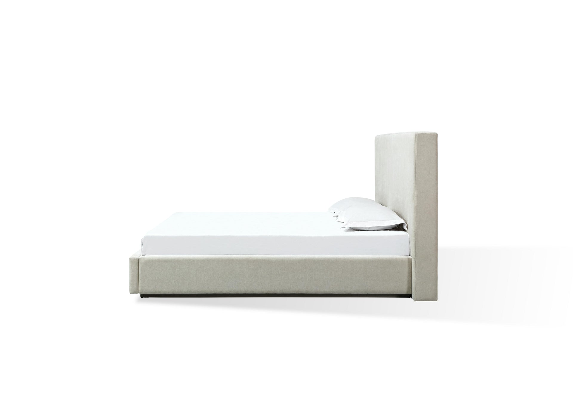 One Upholstered Platform Bed in Cotton Ball Boucle - What A Room