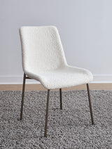 Jade Upholstered Dining Chair in Cottage Cheese Boucle and Brushed Nickel Metal (Set of 2) - What A Room