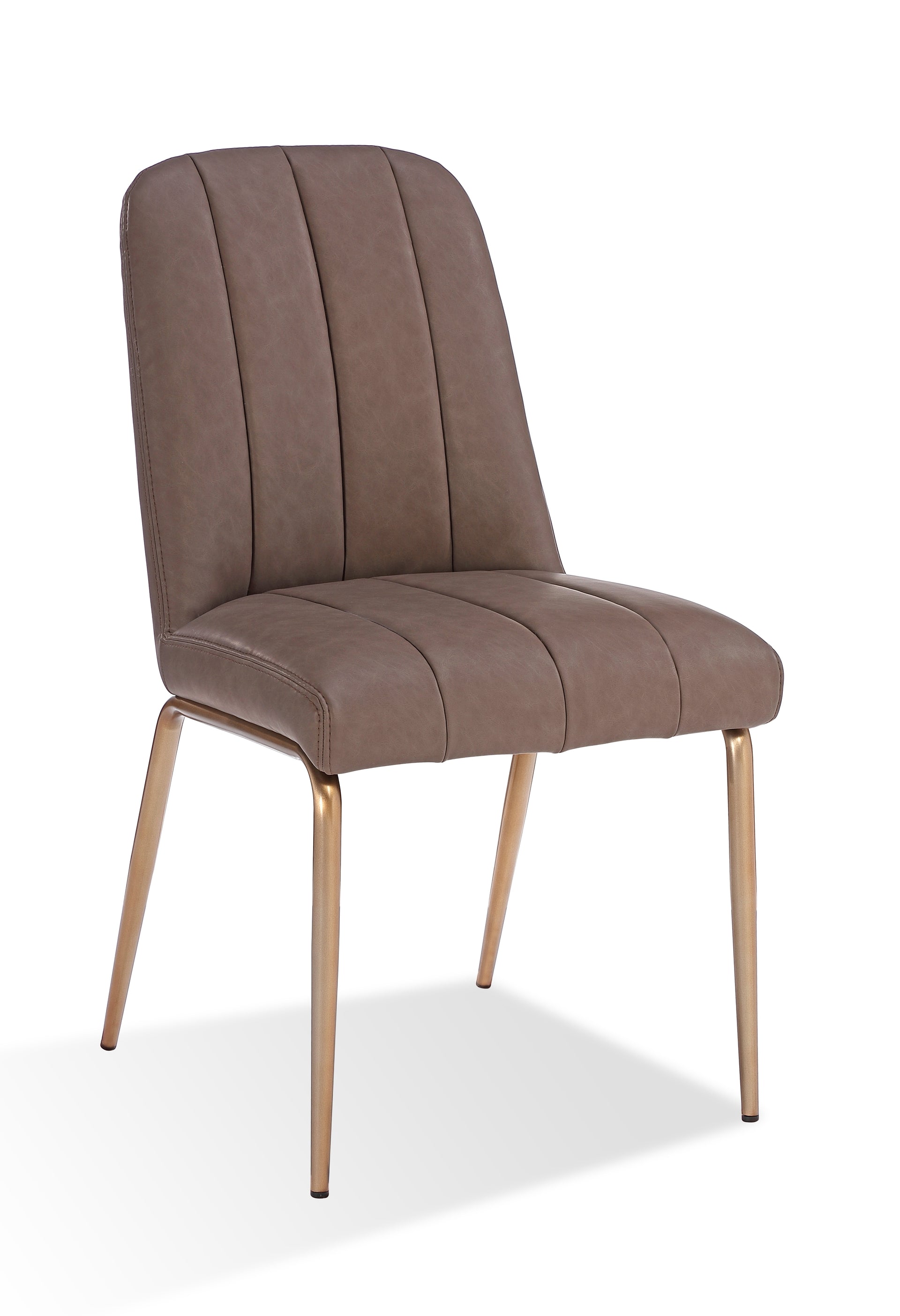 Apollo Upholstered Dining Chair in Cinnamon Synthetic Leather and Brushed Bronze Metal (Set of 2) - What A Room