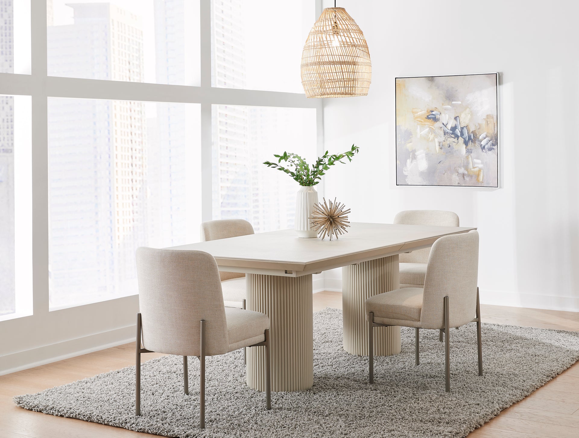 Cannon Stone Top Double Pedestal Extension Dining Table with Ivory Wood Base - What A Room
