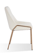 Cyrus Upholstered Dining Chair in Cottage Cheese Boucle and Brushed Bronze Metal (Set of 2) - What A Room