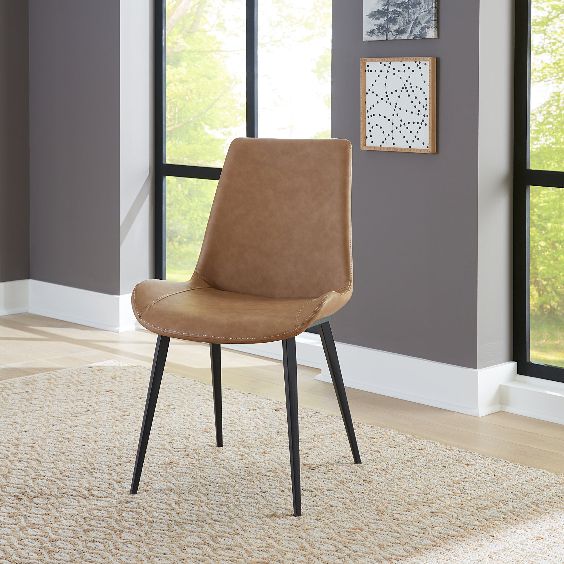Nicoya Upholstered Dining Chair in Buckskin Synthetic Leather and Black (Set of 2) - What A Room