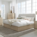 Penny Upholstered Platform Bed in Buff Cream Ash and Oatmeal Linen - What A Room