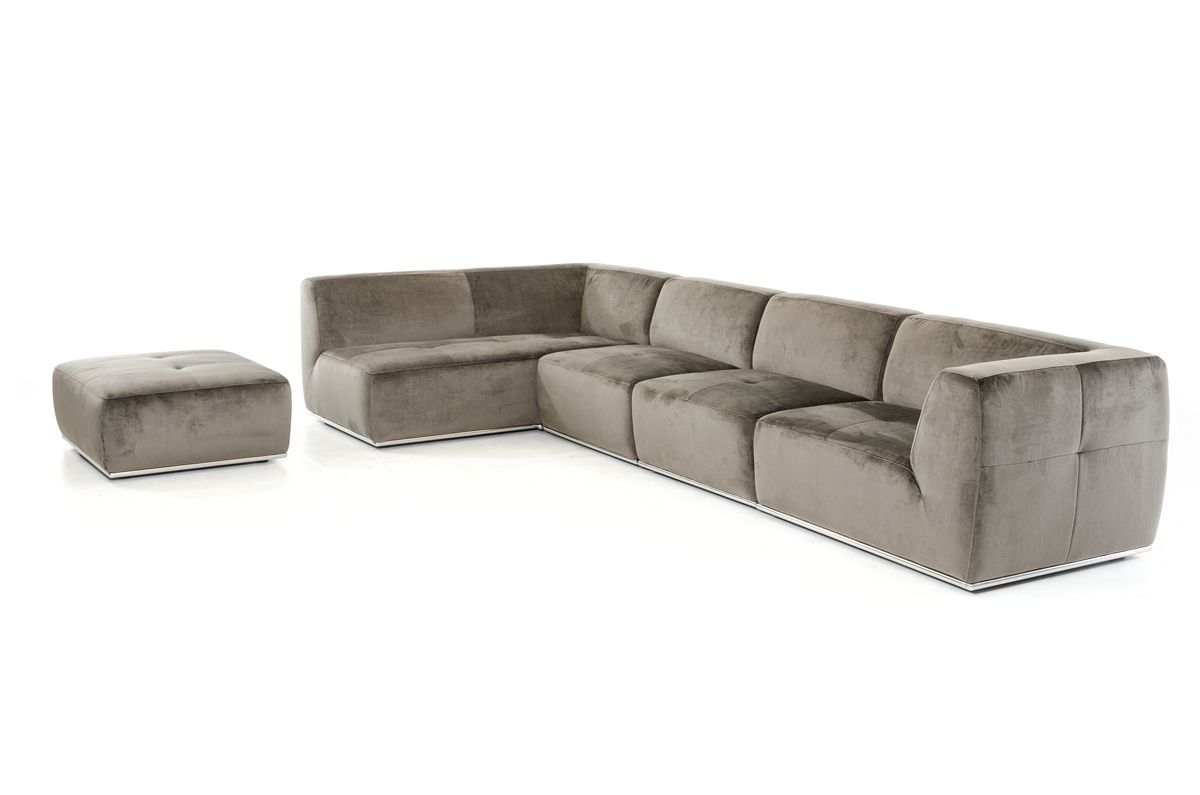Divani Casa Hawthorn - Modern Grey Fabric Modular Left Facing Sectional Sofa + Ottoman - What A Room