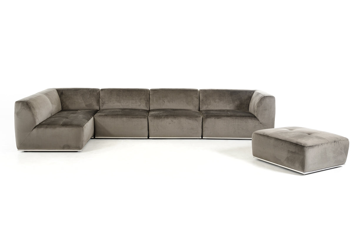 Divani Casa Hawthorn - Modern Grey Fabric Modular Left Facing Sectional Sofa + Ottoman - What A Room