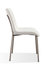 Jade Upholstered Dining Chair in Cottage Cheese Boucle and Brushed Nickel Metal (Set of 2) - What A Room