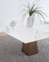 Balos Stone Top Hexagonal Dining Table in Chanelle and Bronze - What A Room