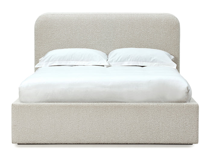 Off-White Upholstered Platform Bed in Ricotta Boucle - What A Room