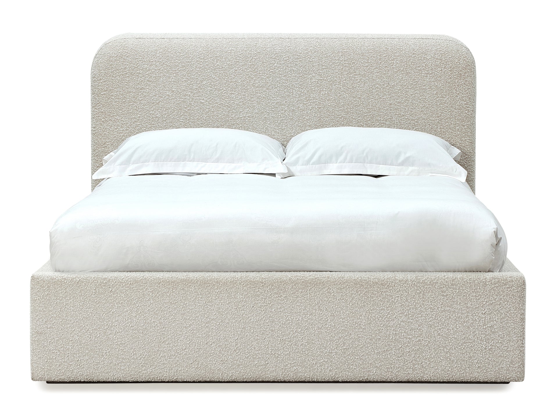 Off-White Upholstered Platform Bed in Ricotta Boucle - What A Room