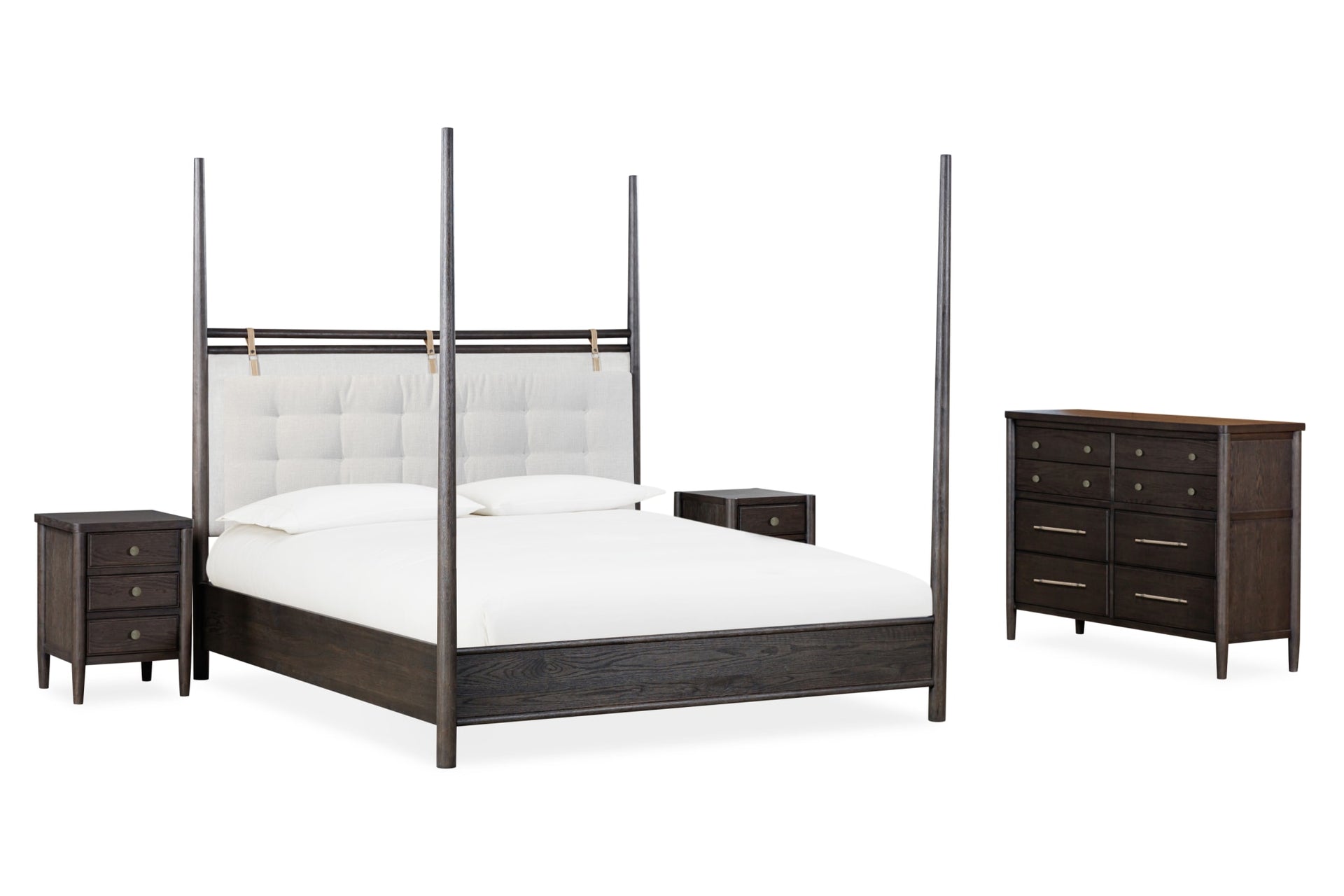 Rockport Upholstered Poster Bed in Yin and Turtle Dove Linen - What A Room
