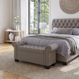 Royal Rolled Arm Storage Bench in Dolphin Linen - What A Room