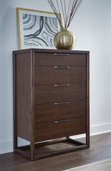 Sol Five Drawer Acacia Wood Chest in Brown Spice - What A Room