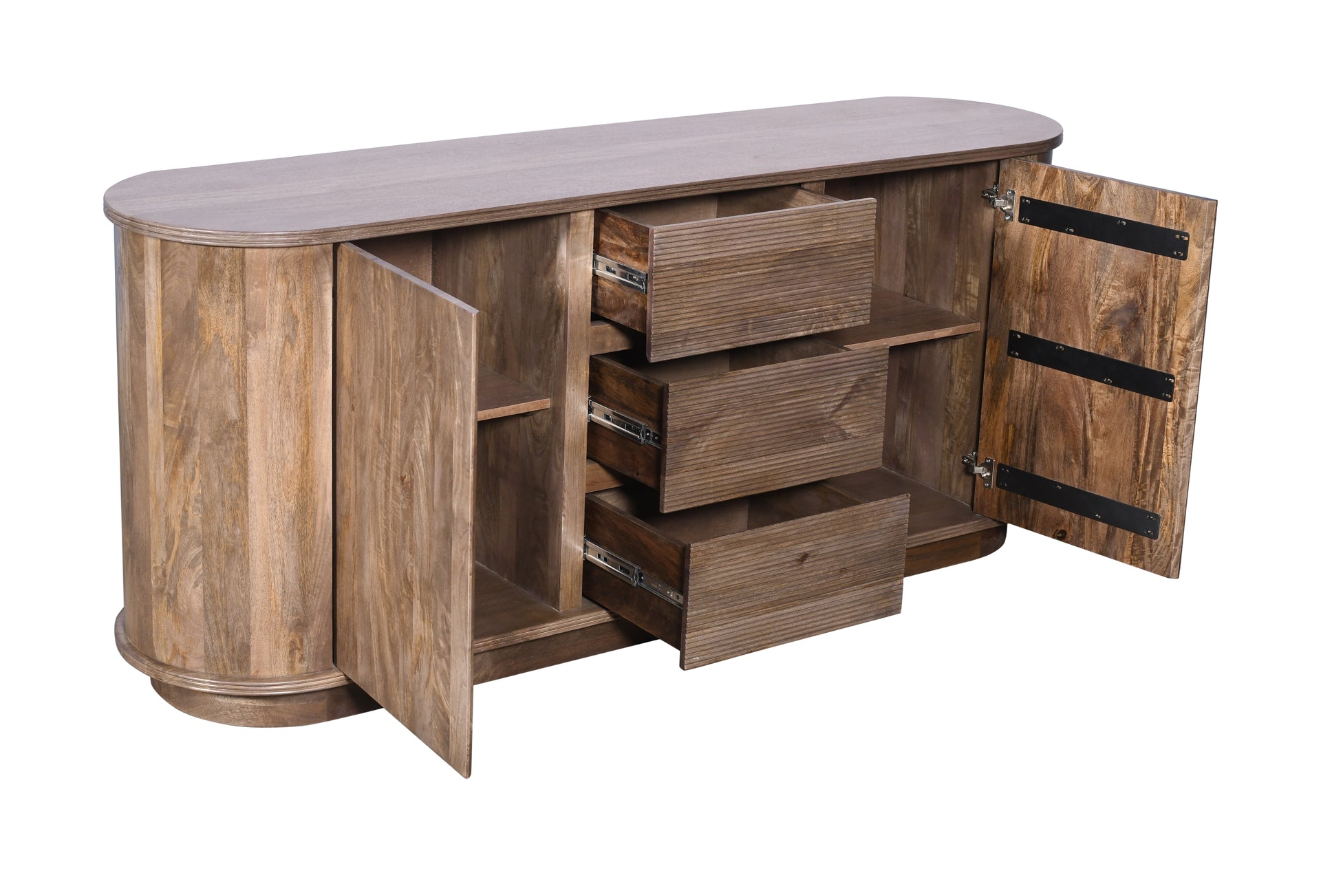 Liyana Solid Wood Three Drawer Two Door Sideboard in Natural Tan - What A Room