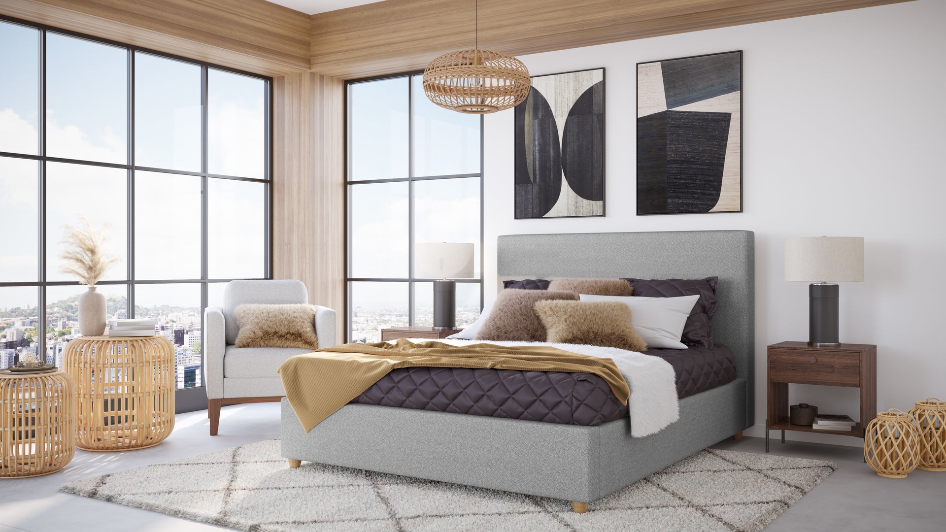 Olivia Upholstered Platform Bed in Pewter - What A Room