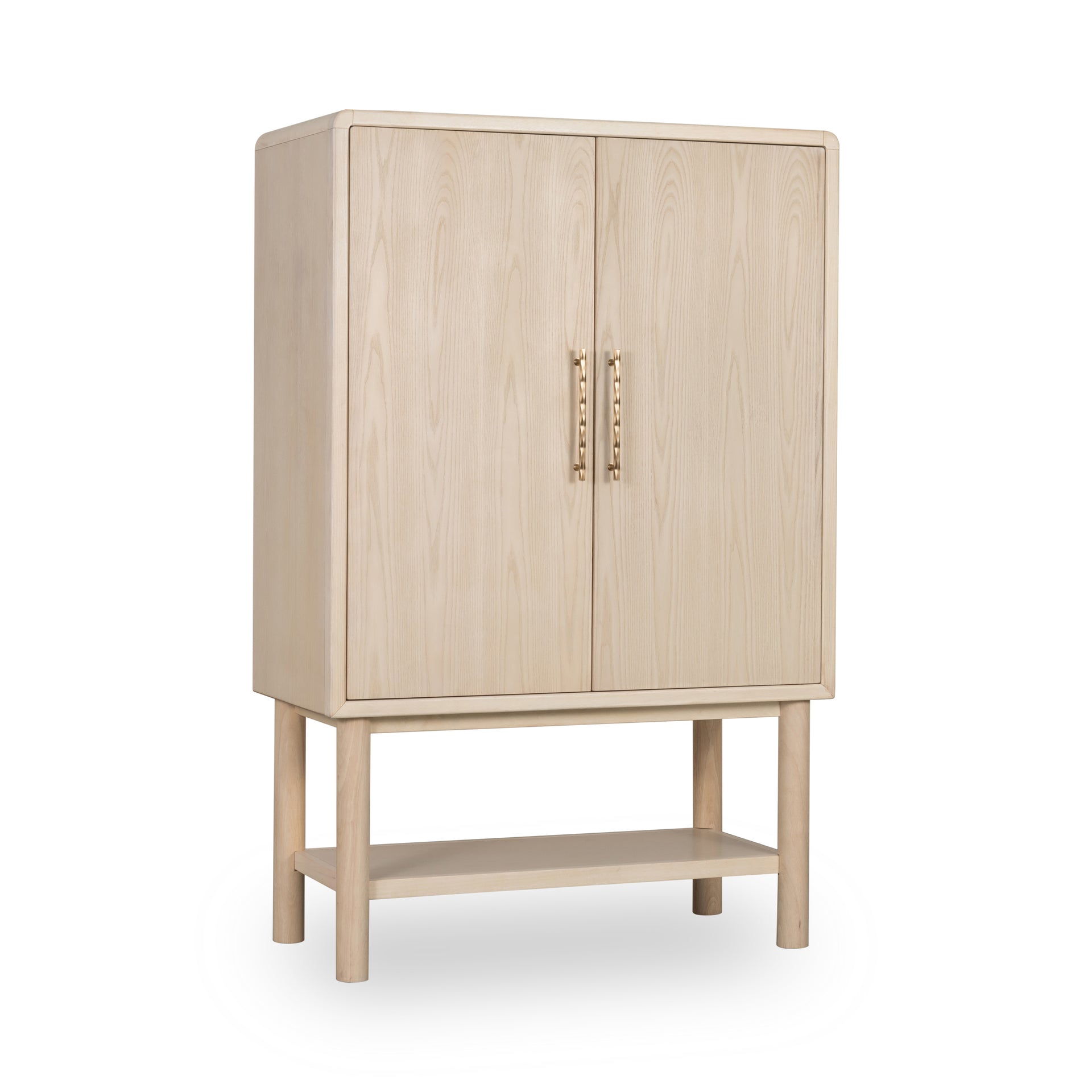 Zinnia Two Door Ash Wood Bar Cabinet in White Sand - What A Room