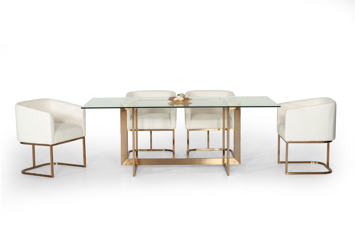 Modrest Keaton Modern Glass & Brass Dining Table - What A Room
