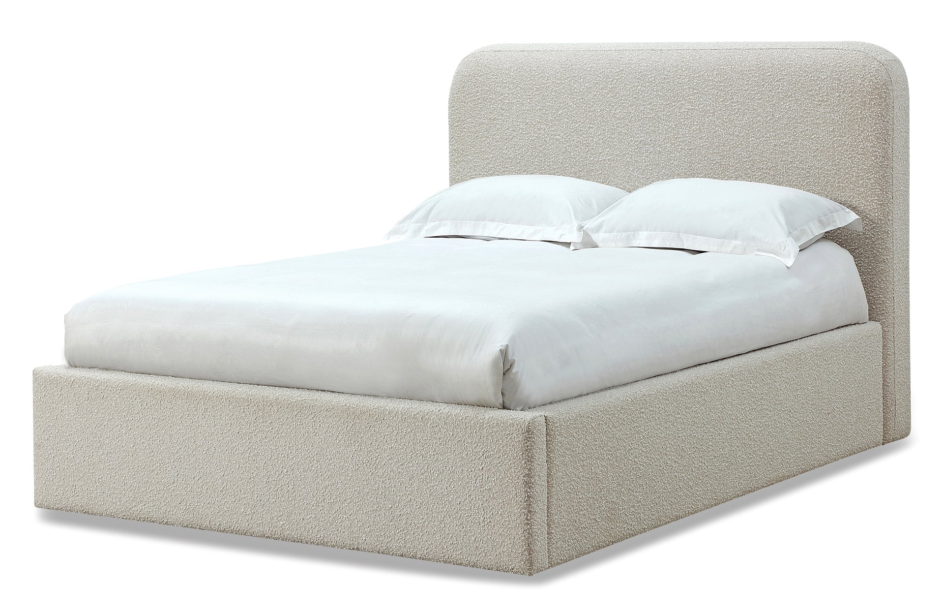 Off-White Upholstered Platform Bed in Ricotta Boucle - What A Room
