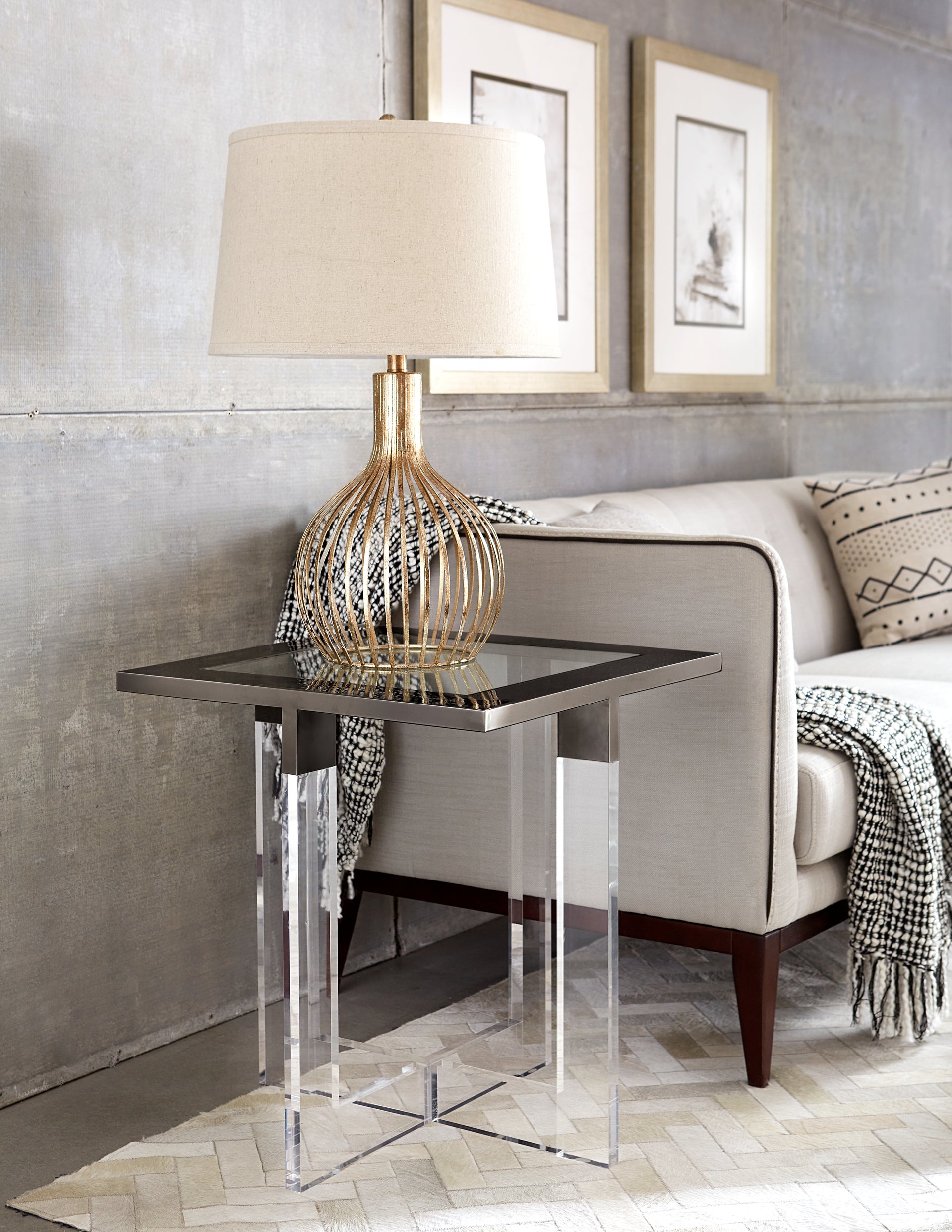 Bastian End Table in Clear Acrylic and Gunmetal Polished Stainless Steel - What A Room