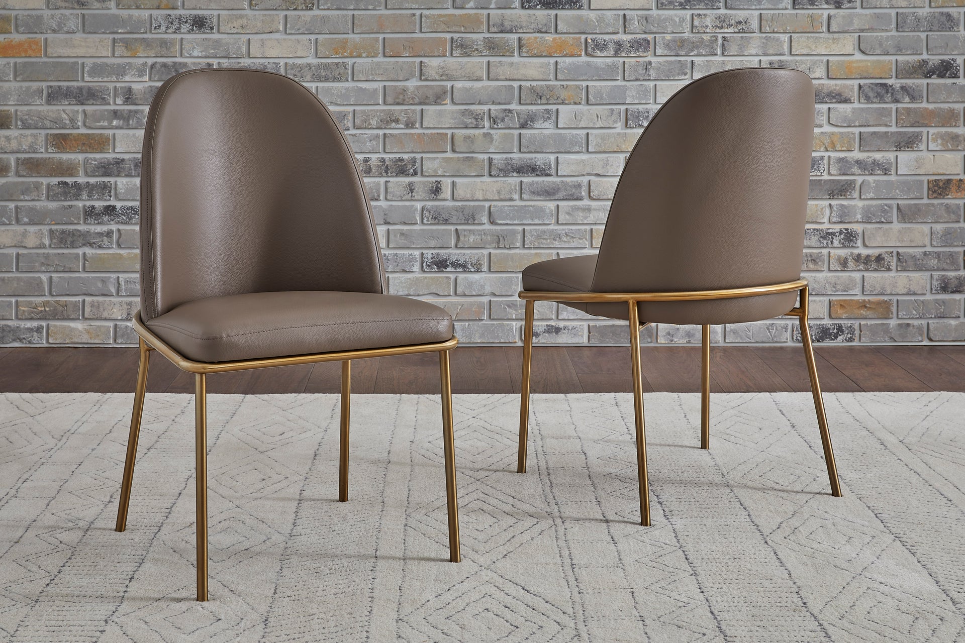 Doheny Leather Upholstered Metal Leg Dining Chair in Boots and Brass (Set of 2) - What A Room