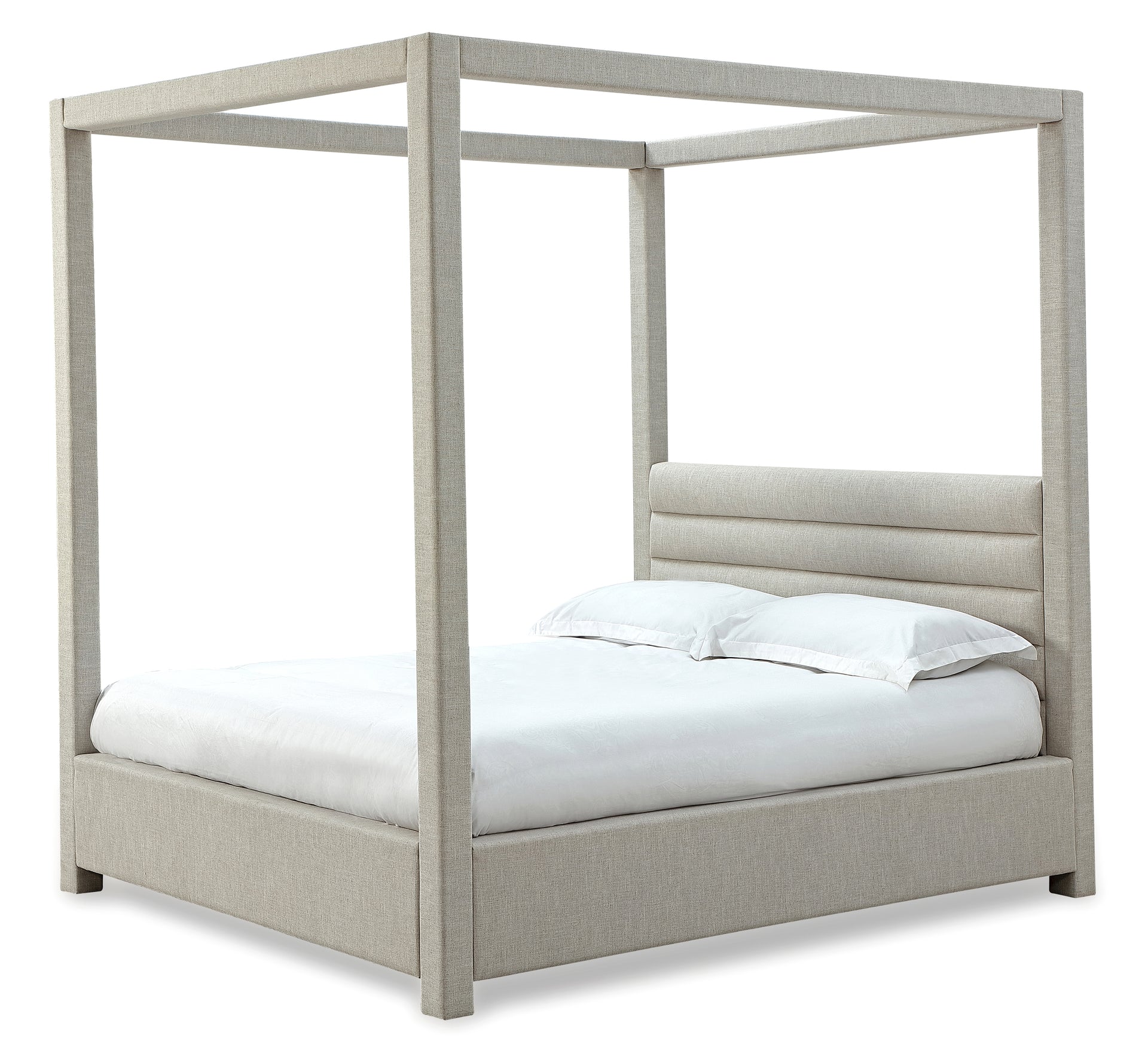 Rockford Upholstered Canopy Bed in Turtle Dove Linen - What A Room