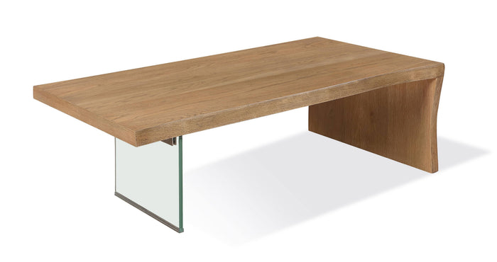 One Live-Edge White Oak and Glass Coffee Table in Bisque - What A Room