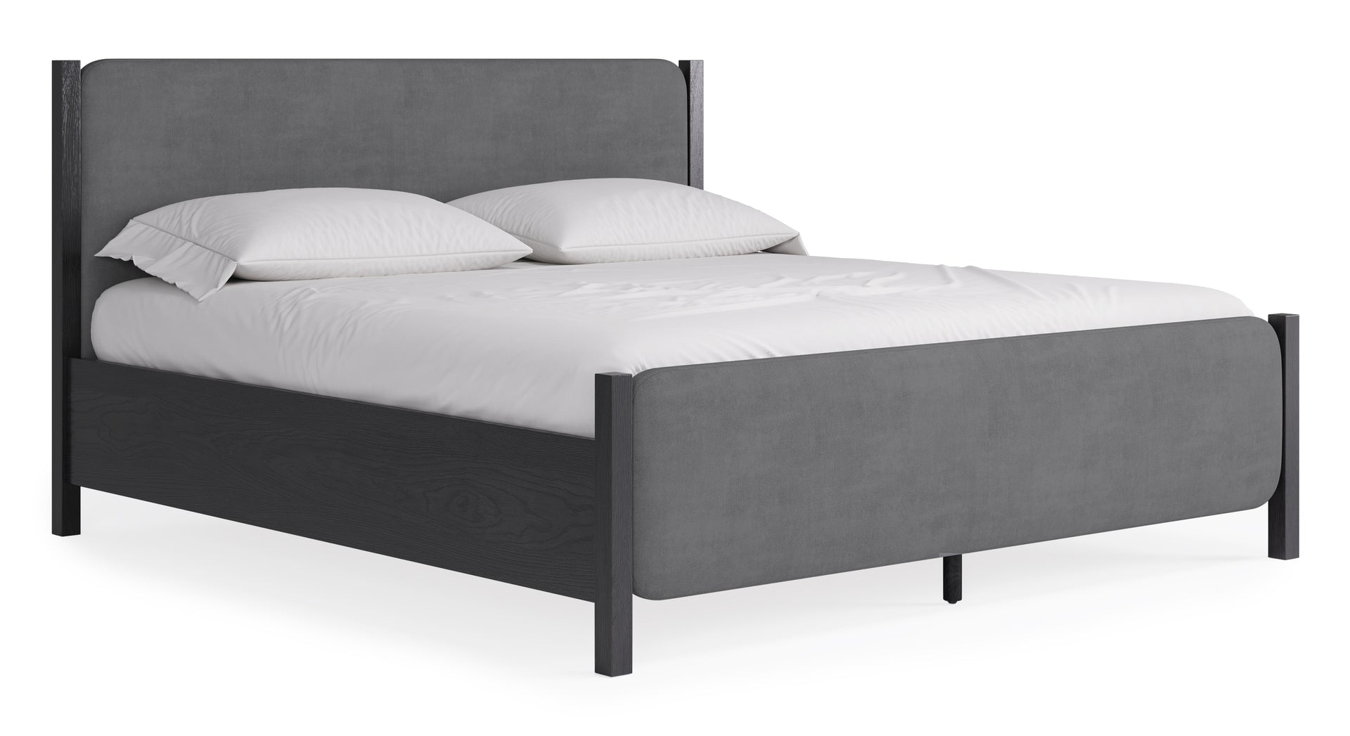 Elora Wood and Velvet Upholstered Bed in Jet and Charcoal - What A Room