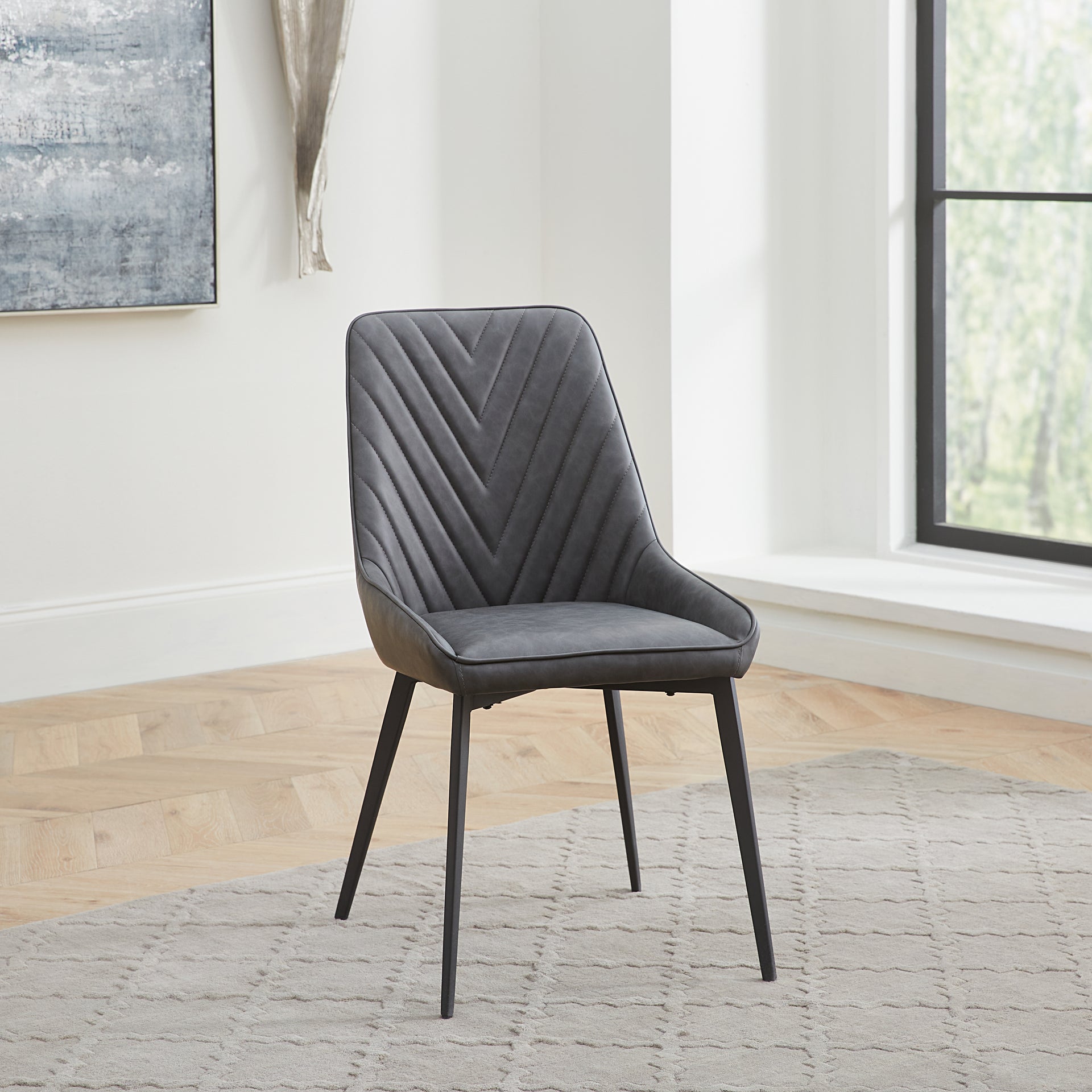 Lucia Metal Leg Upholstered Dining Chair in Charcoal Synthetic Leather (Set of 2) - What A Room