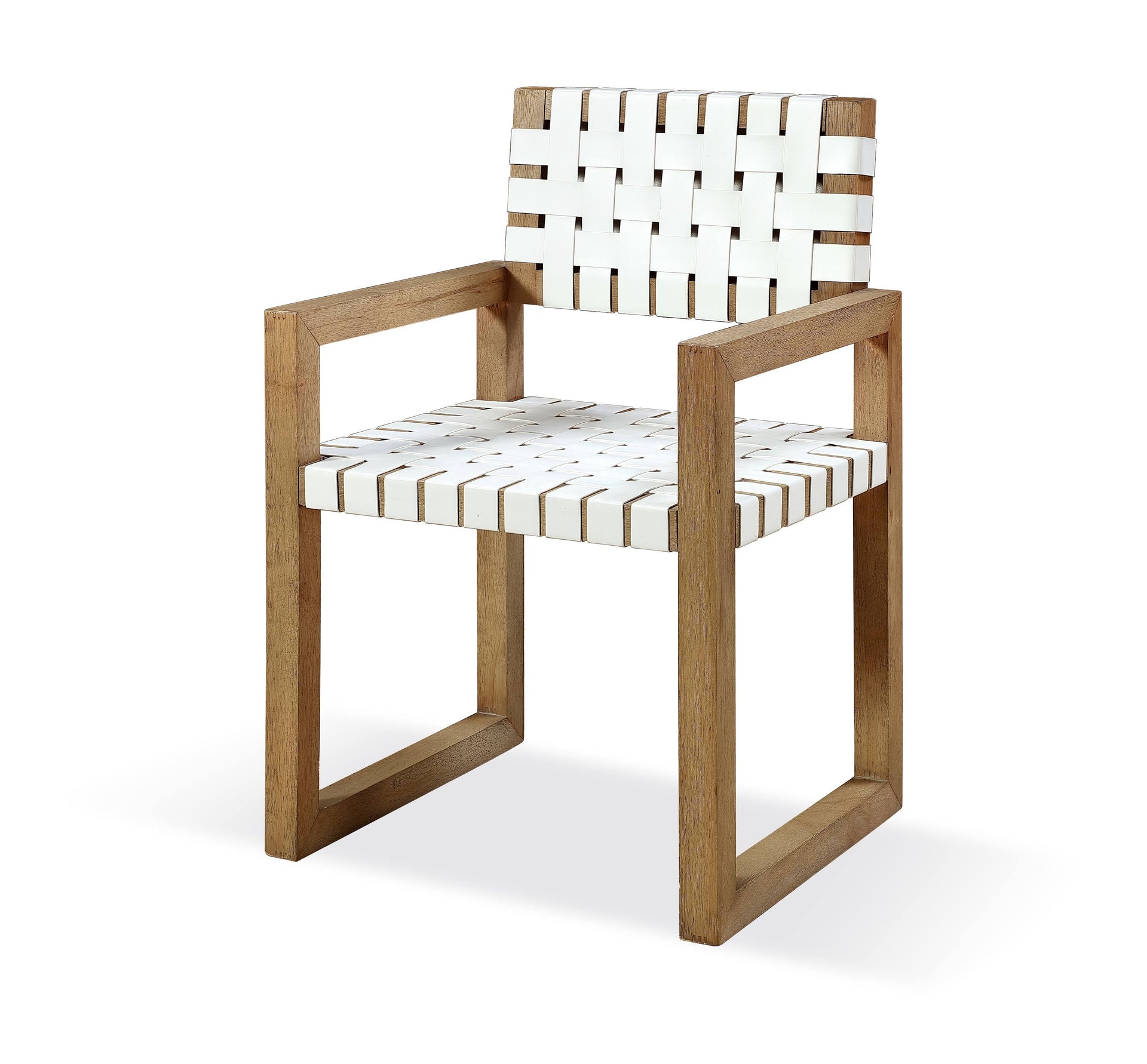 One Woven Leather and Solid Wood Dining Arm Chair in White and Bisque - What A Room