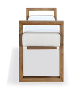 One Modern Coastal Sled Leg Upholstered Dining Bench in White Pearl and Bisque - What A Room