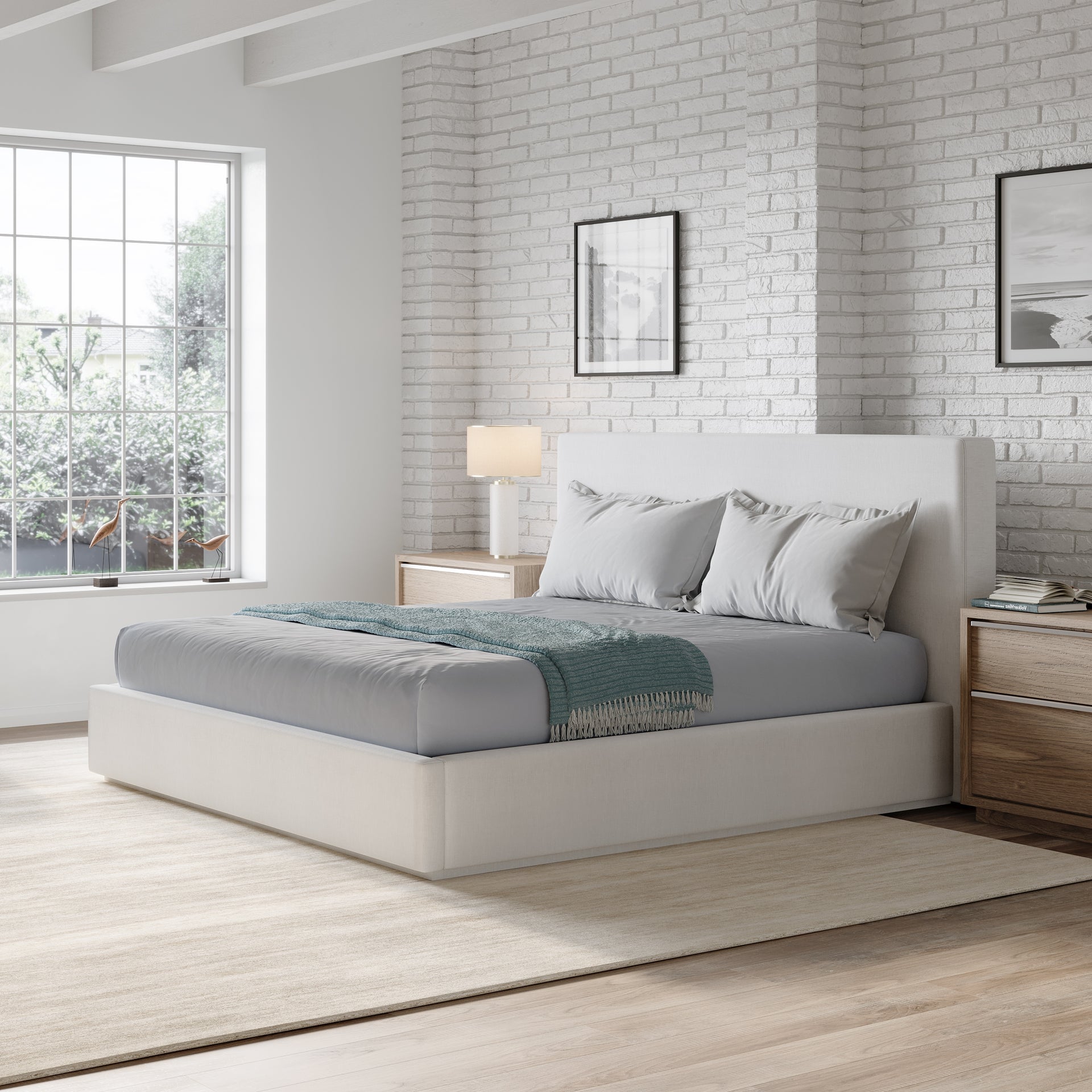 One Upholstered Platform Bed in Pearl - What A Room