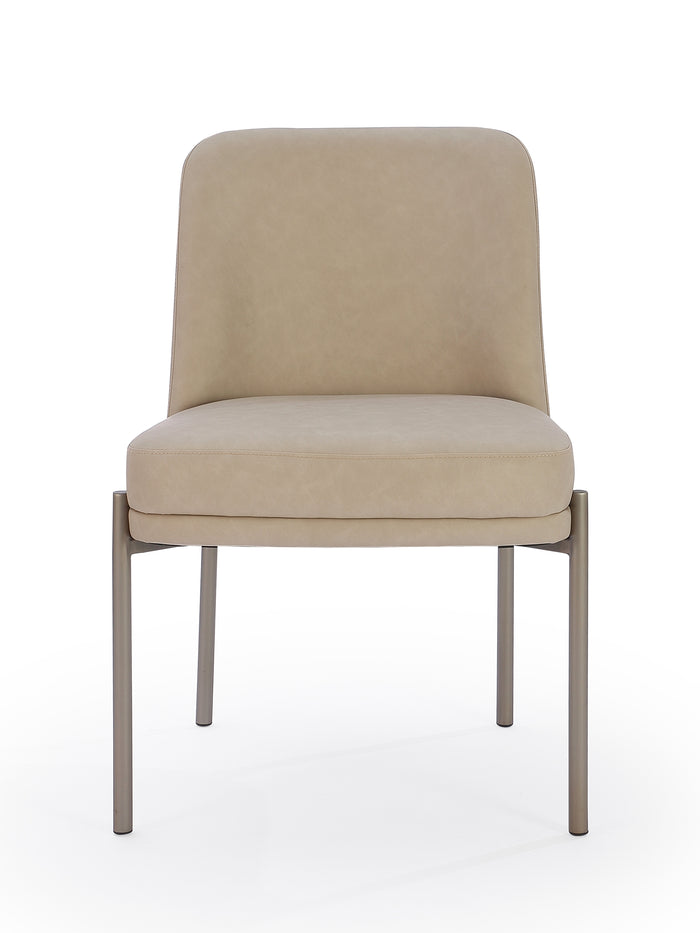 Dion Upholstered Dining Chair in Camel Synthetic Leather and Brushed Nickel Metal (Set of 2) - What A Room