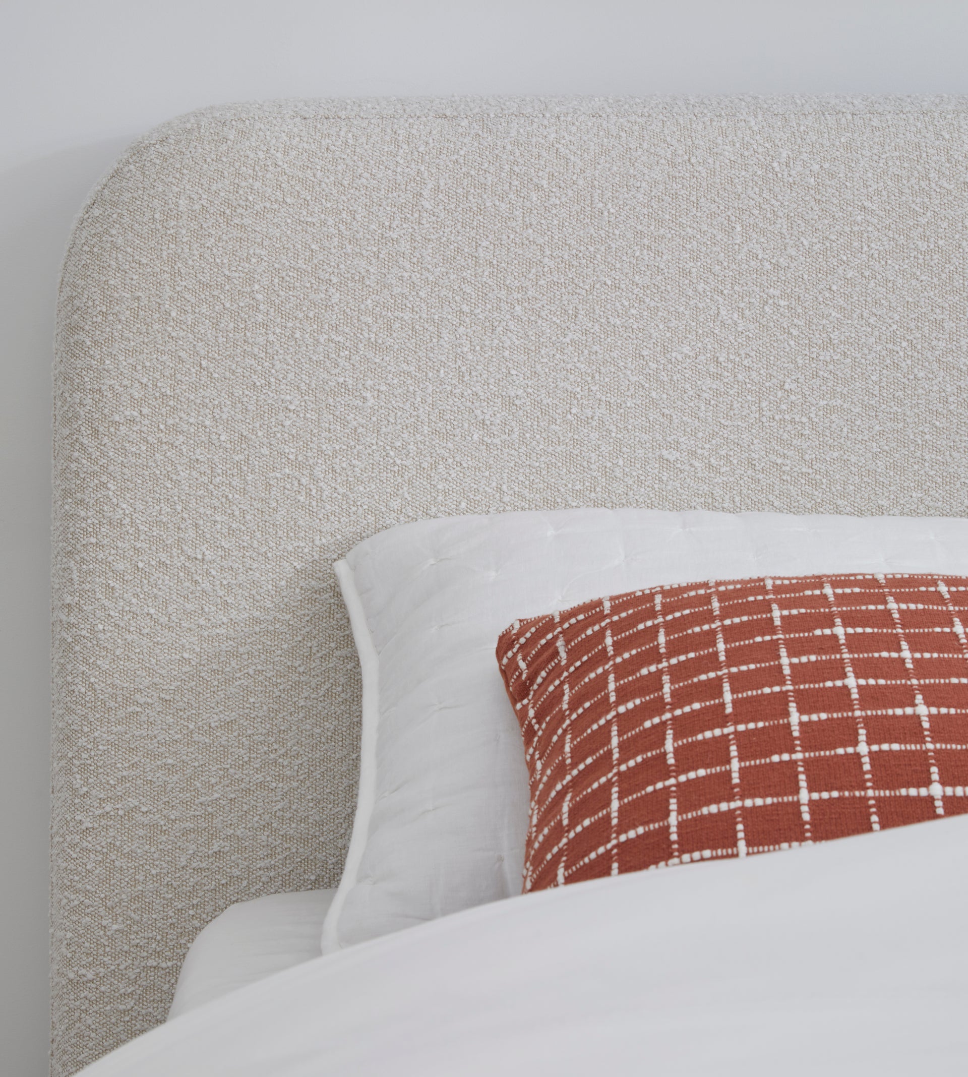 Off-White Upholstered Platform Bed in Ricotta Boucle - What A Room