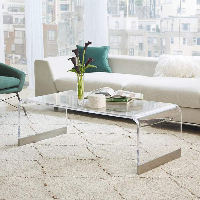 Bowie Coffee Table in Clear Acrylic and Brushed Stainless Steel - What A Room