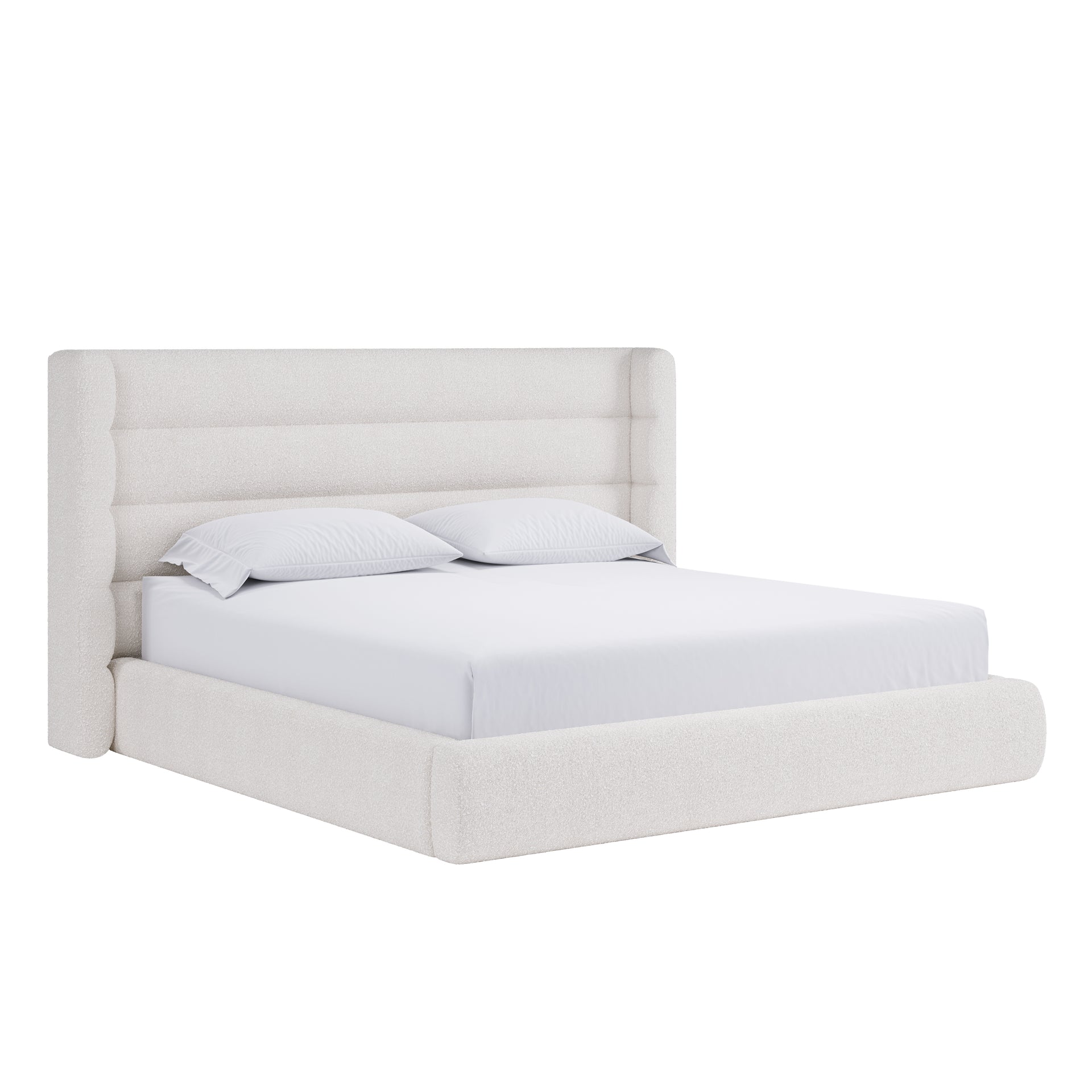 Frank Upholstered Wingback Platform Bed in Cottage Cheese Boucle - What A Room