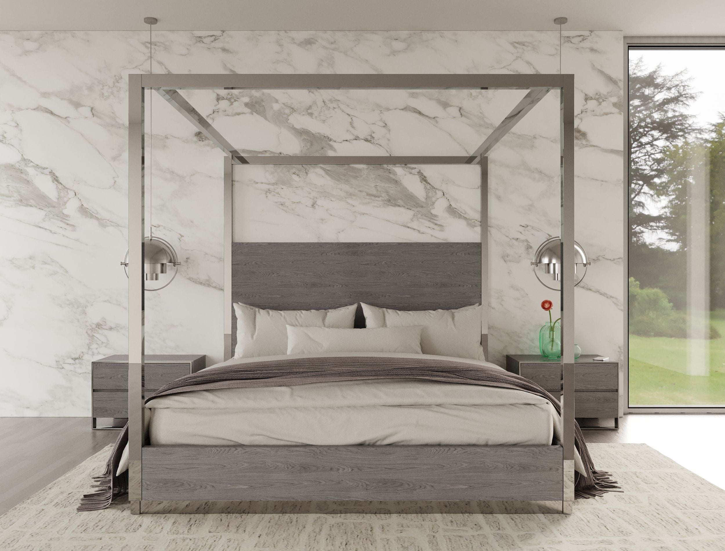 Modrest Arlene Modern Grey Elm & Stainless Steel Bedroom Set - What A Room