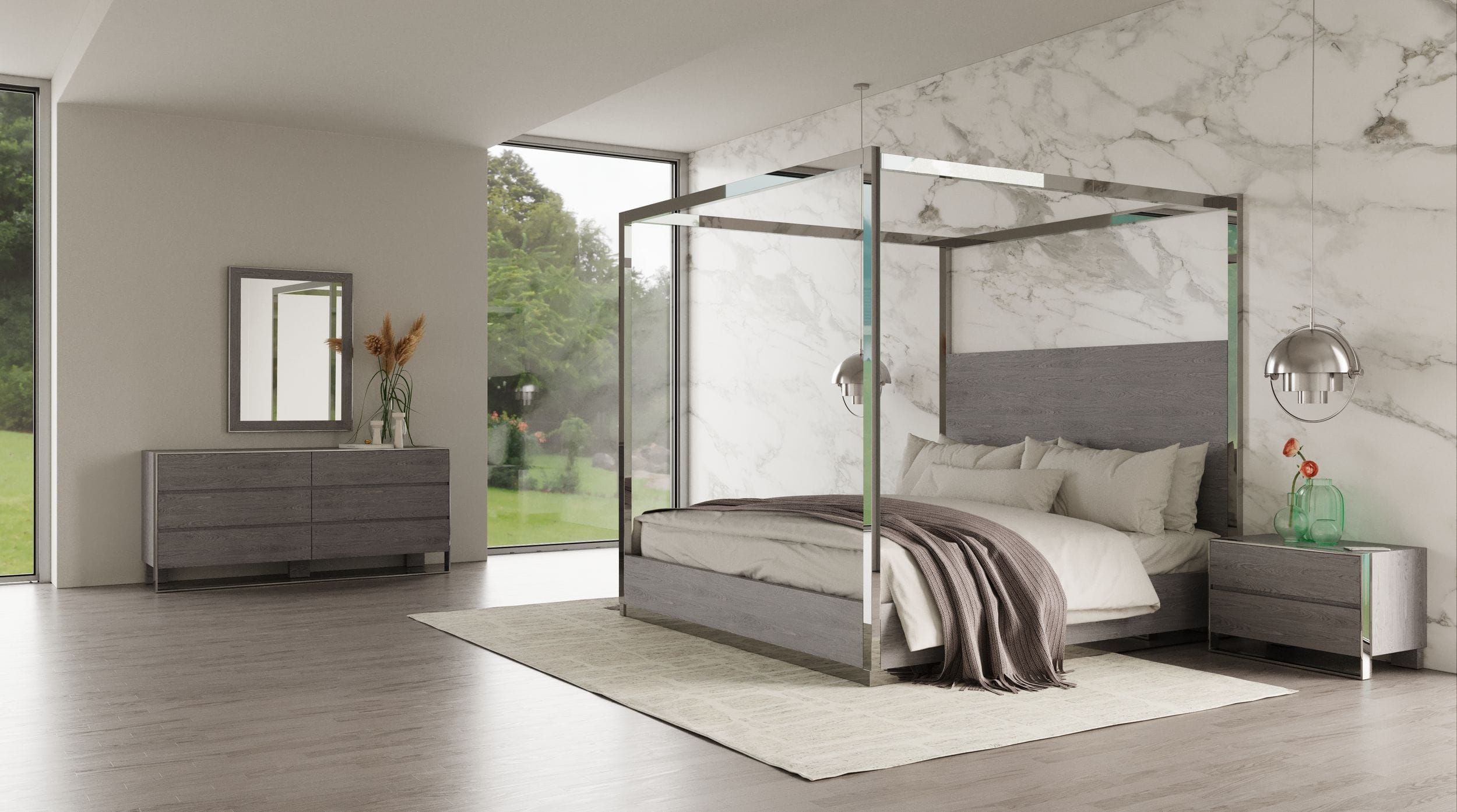 Modrest Arlene Modern Grey Elm & Stainless Steel Bedroom Set - What A Room