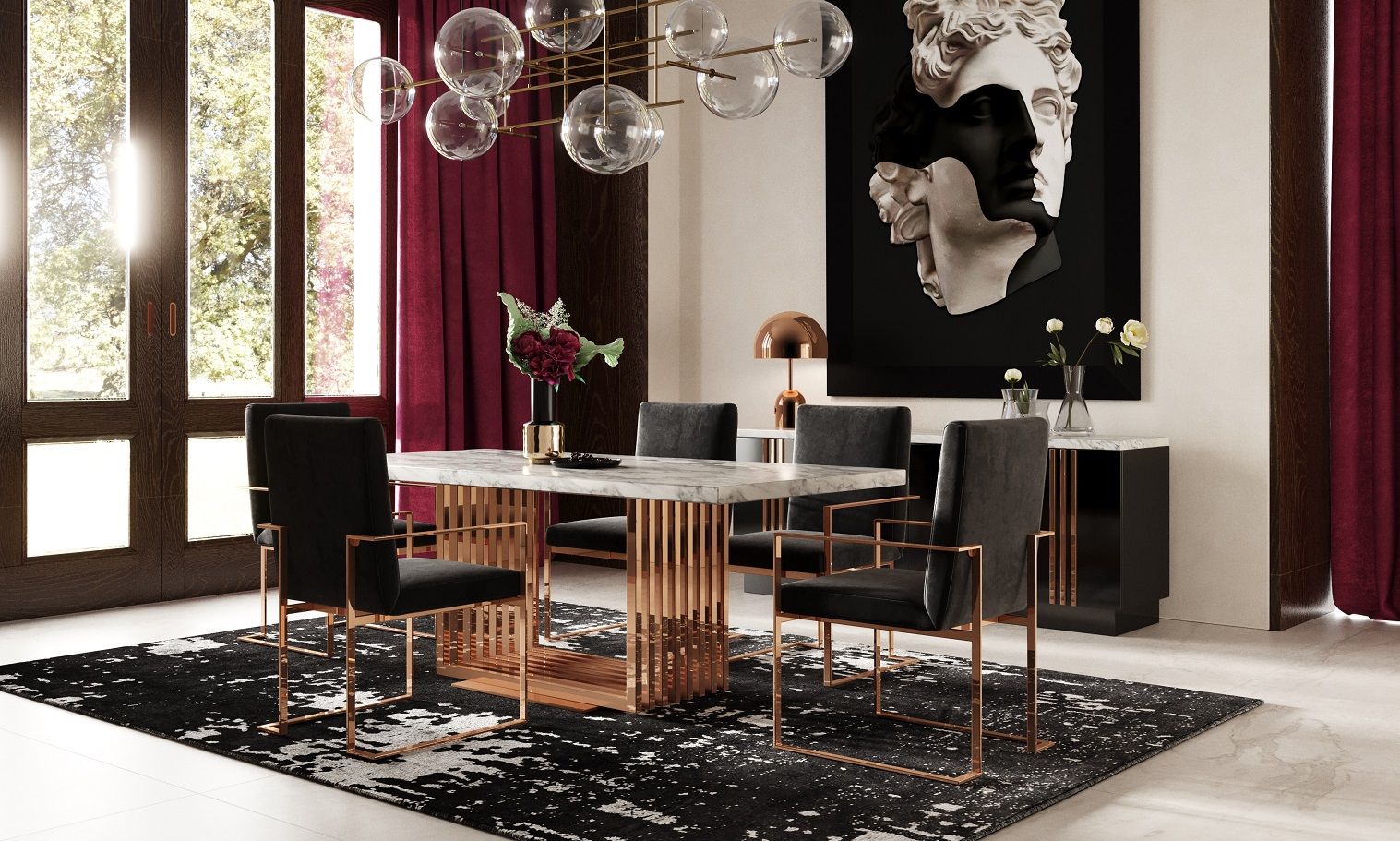 Modrest Kingsley Modern Marble & Rosegold Dining Table - What A Room