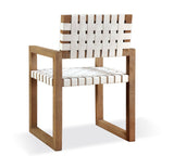 One Woven Leather and Solid Wood Dining Arm Chair in White and Bisque - What A Room