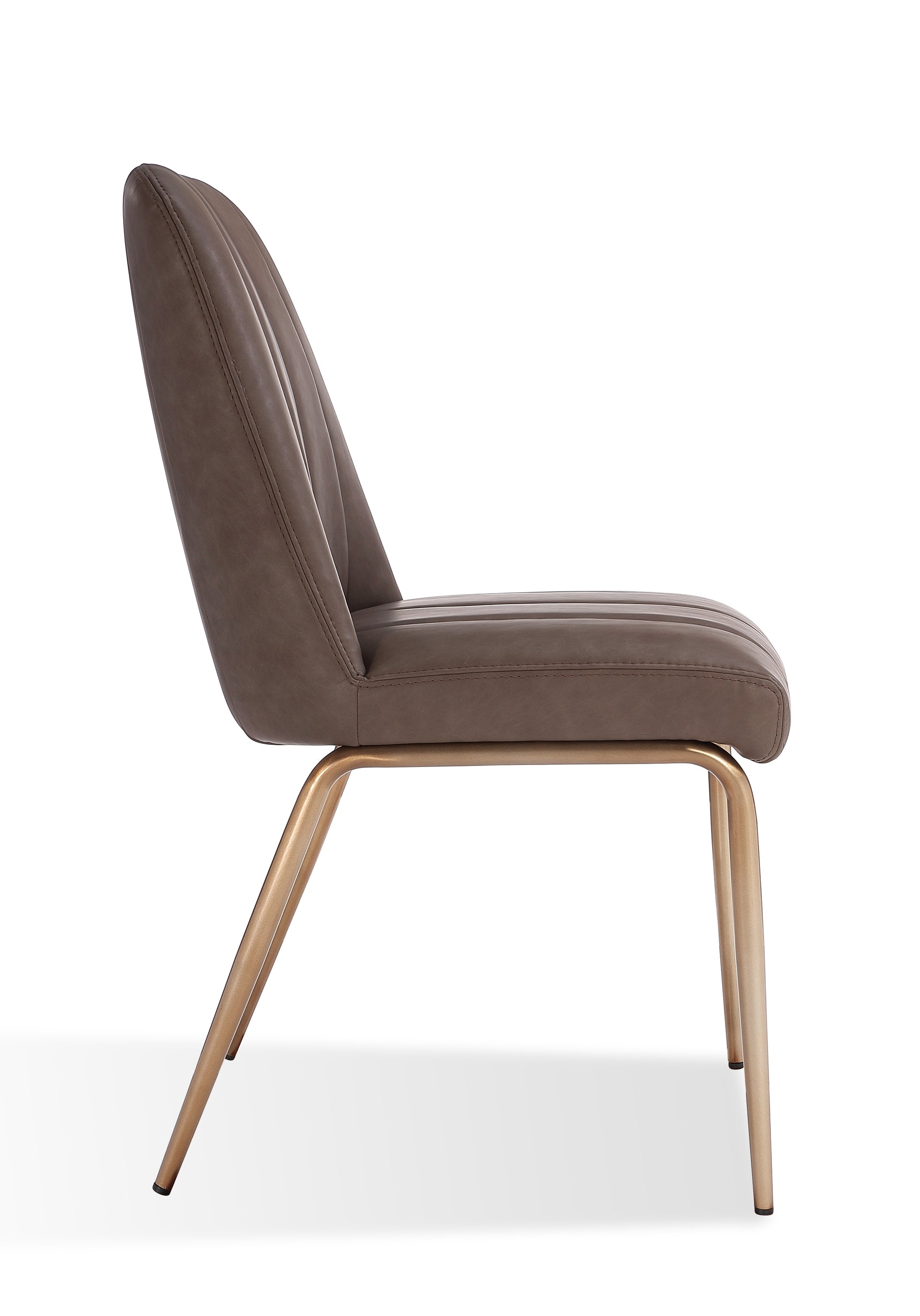 Apollo Upholstered Dining Chair in Cinnamon Synthetic Leather and Brushed Bronze Metal (Set of 2) - What A Room