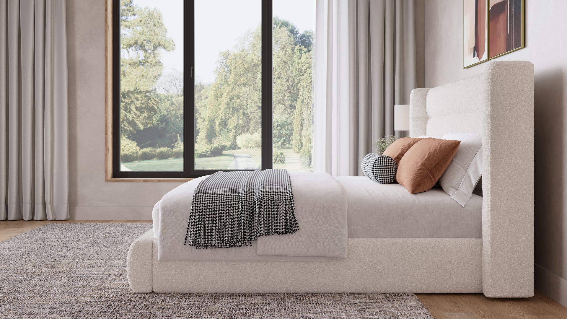 Frank Upholstered Wingback Platform Bed in Cottage Cheese Boucle - What A Room
