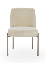 Dion Upholstered Dining Chair in Natural Light Linen and Brushed Nickel Metal (Set of 2) - What A Room