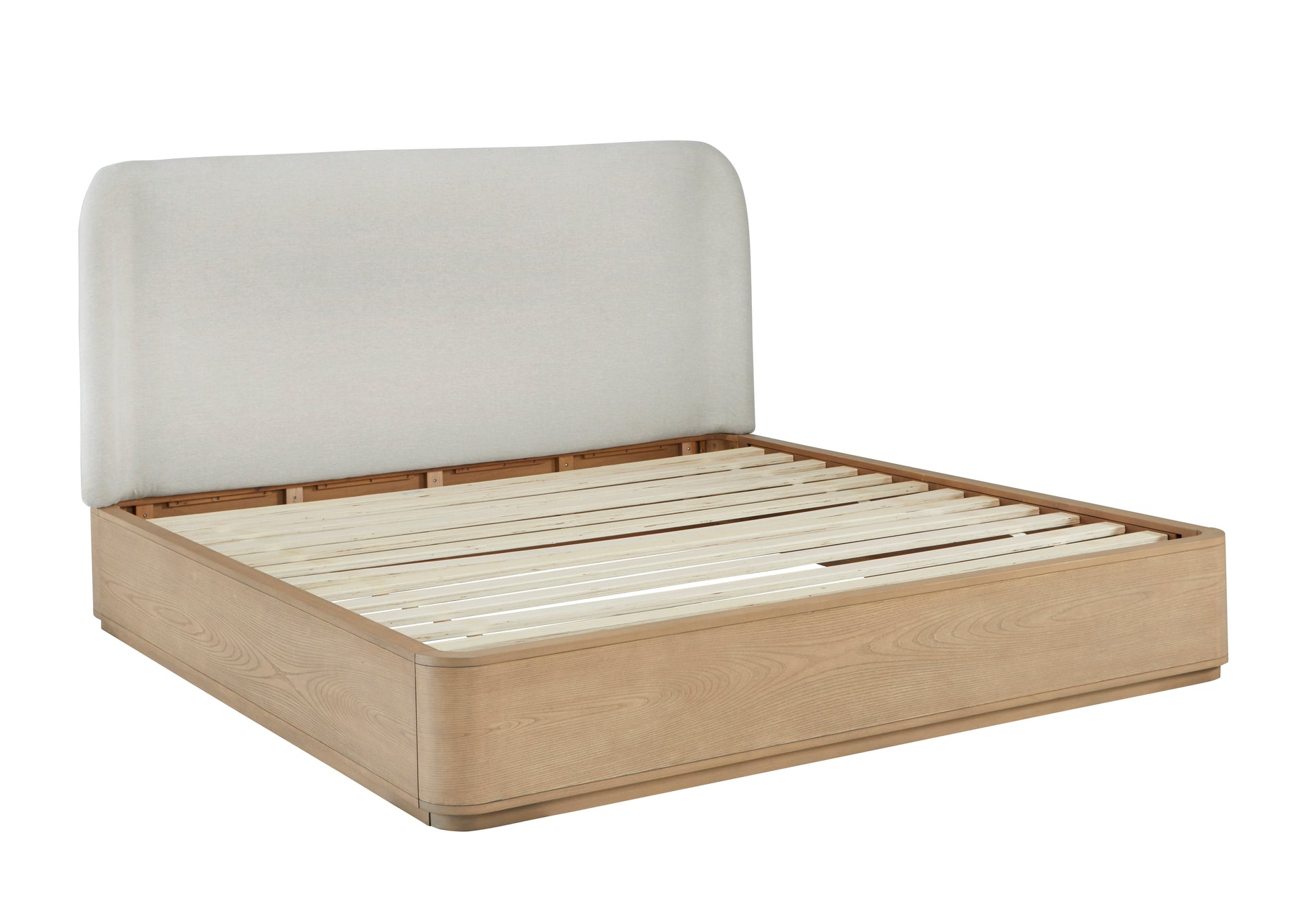 Penny Upholstered Platform Bed in Buff Cream Ash and Oatmeal Linen - What A Room