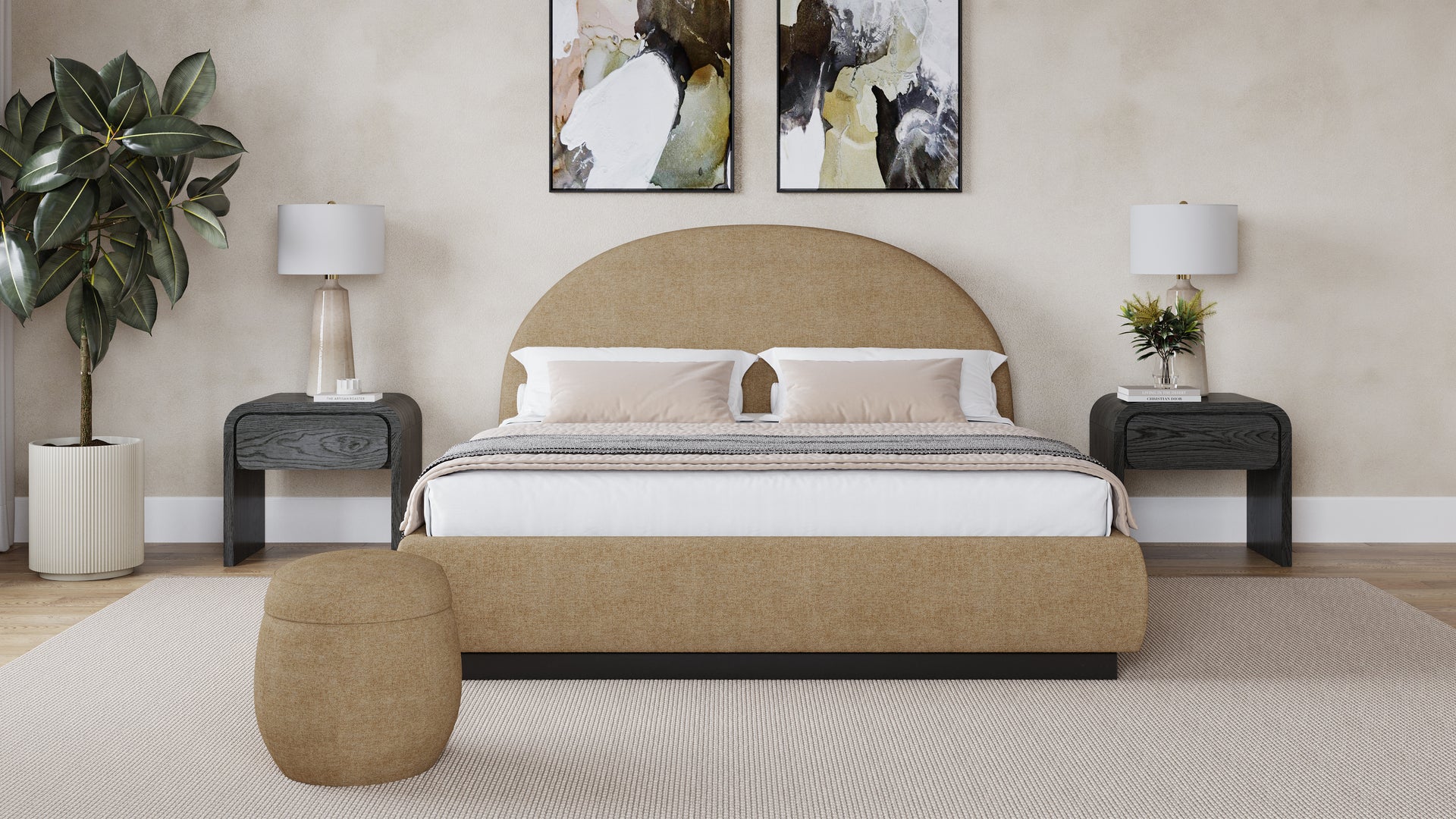 Flex Upholstered Bed in Porcini Chenille - What A Room