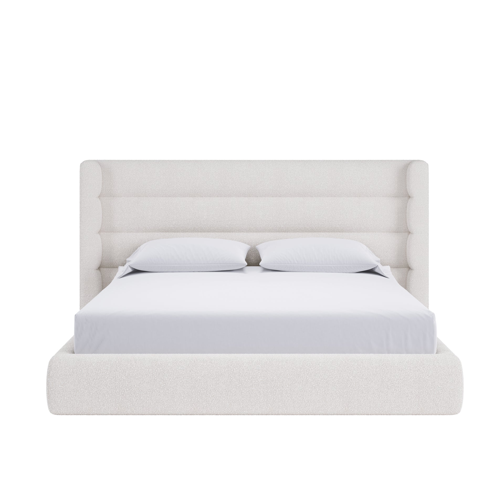 Frank Upholstered Wingback Platform Bed in Cottage Cheese Boucle - What A Room