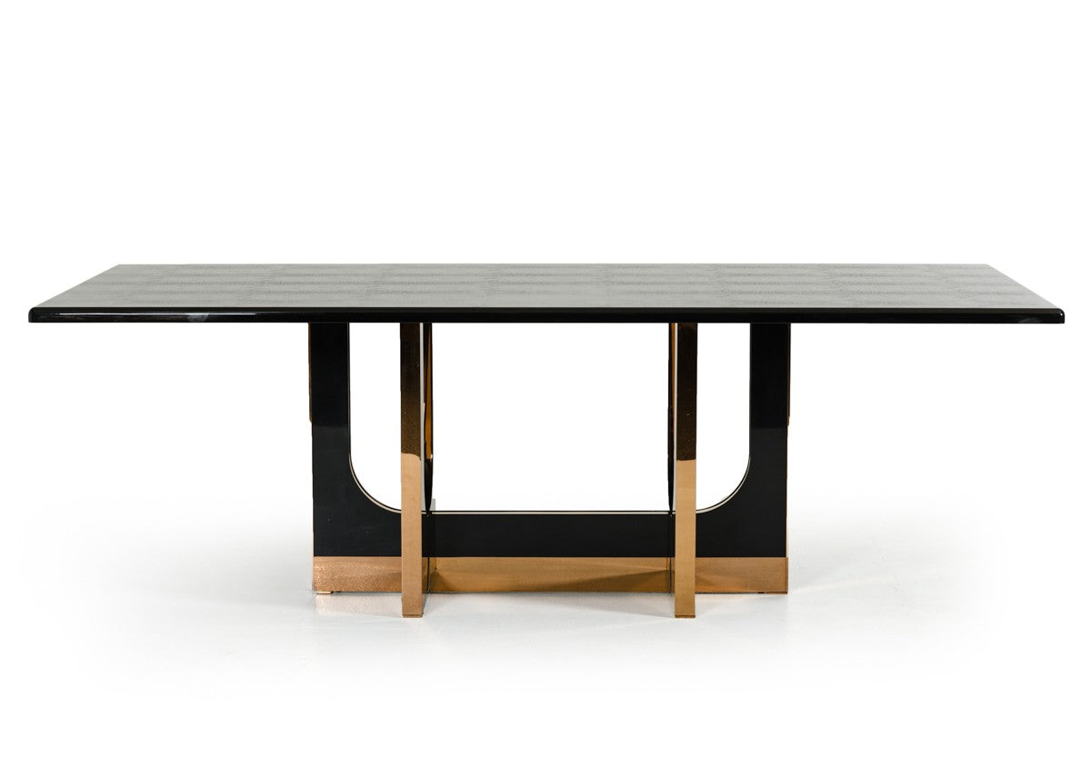 A&X Padua Modern Large Black Crocodile & Rosegold Dining Table - What A Room