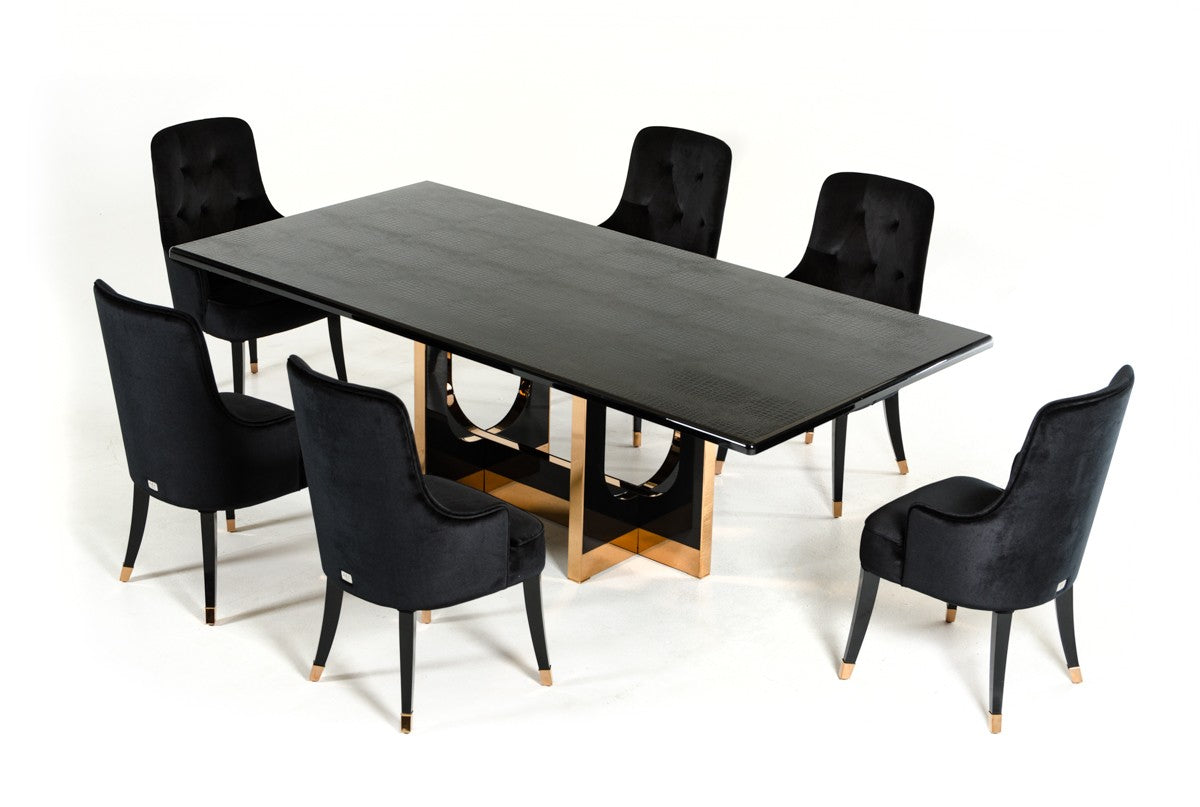 A&X Padua Modern Large Black Crocodile & Rosegold Dining Table - What A Room